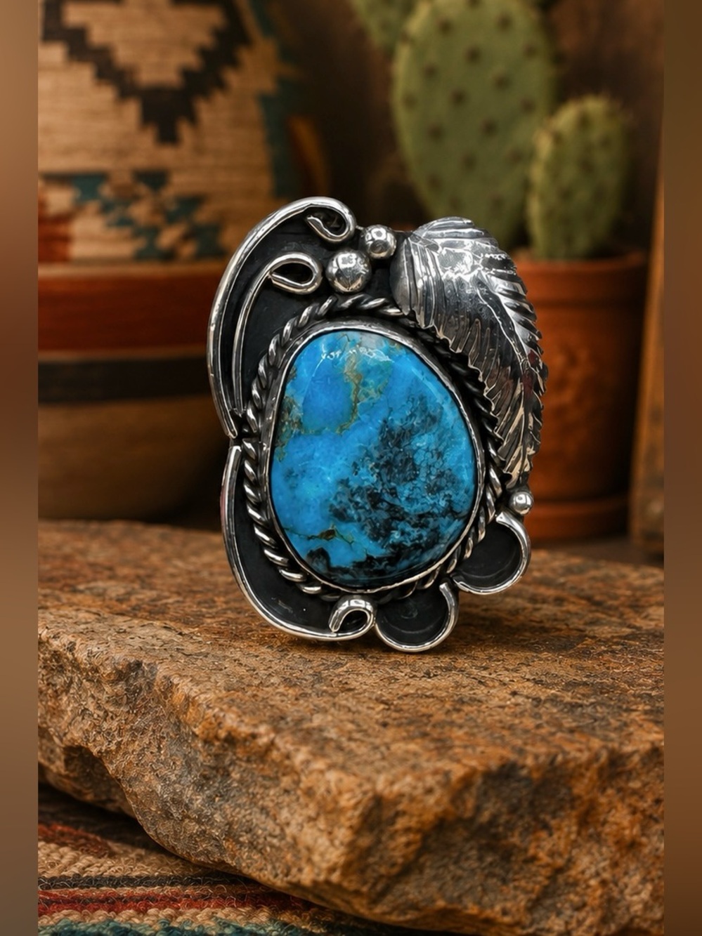 Vintage Navajo Native American Sterling Silver Natural Turquoise Ring 5.5